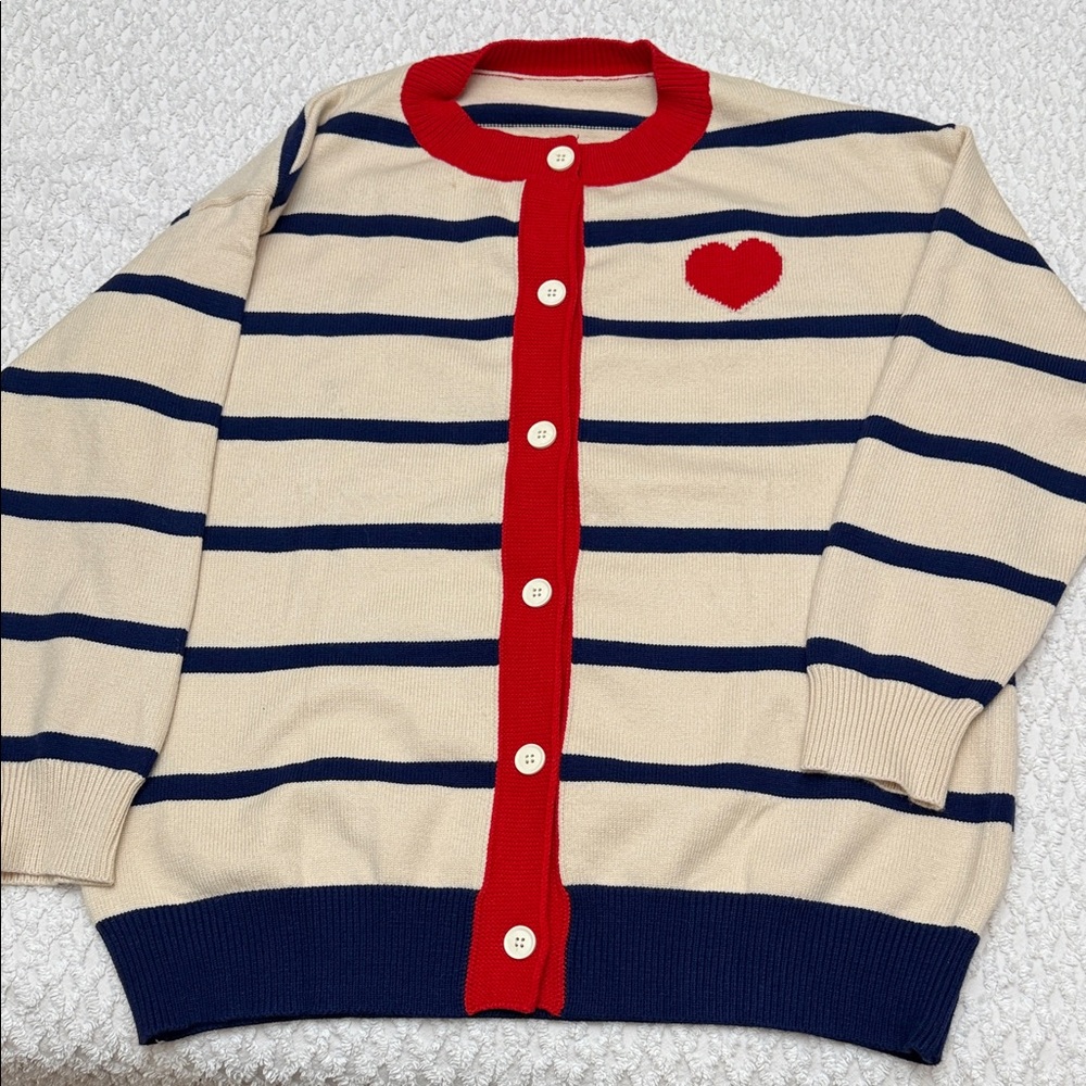 Striped Cardigan with Heart Detail